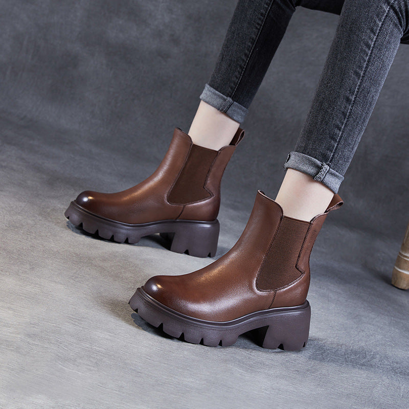 Women Minimalist Slip-on Leather Casual Boots Newgew Shoes