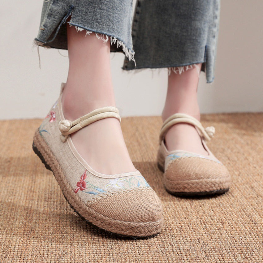 Women's Big Head Embroidered Old Beijing Cloth Single Canvas Shoes Newgew