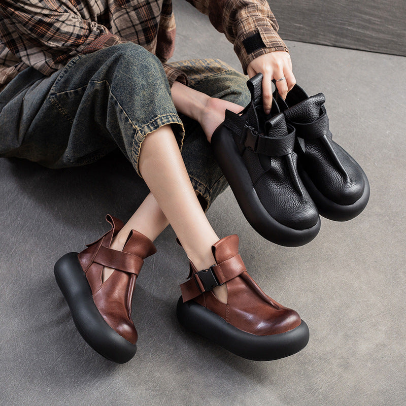 Women Retro Leather Platform Casual Shoes Newgew Shoes