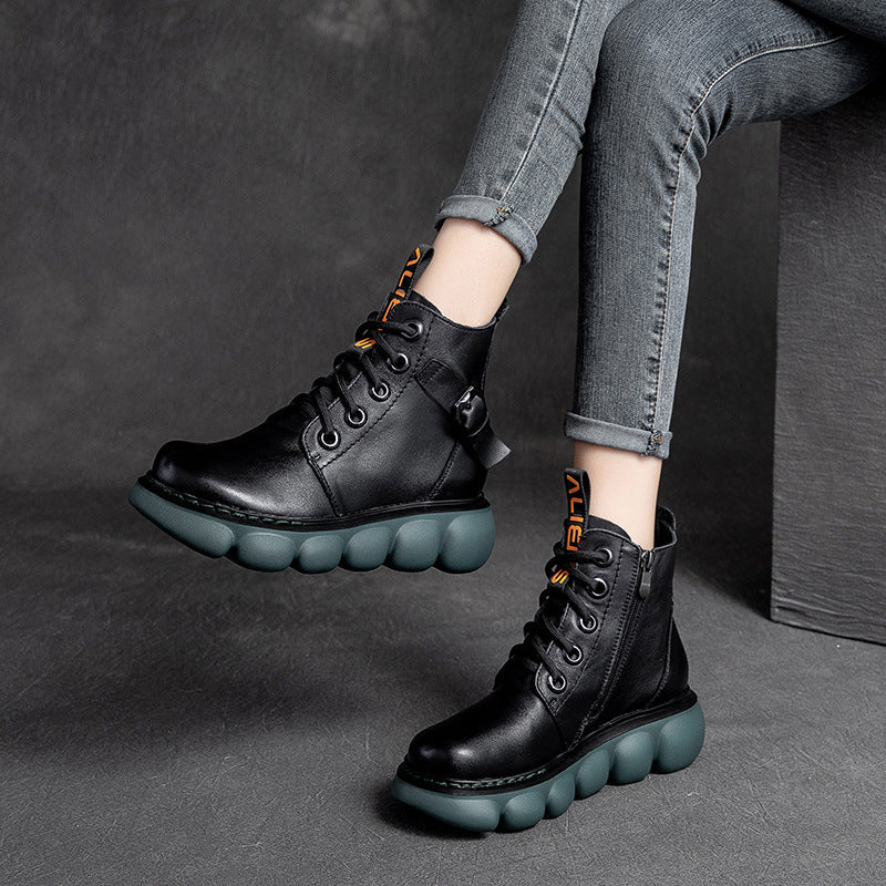 Women Retro Casual Leather Thick Sole Boots Newgew Shoes