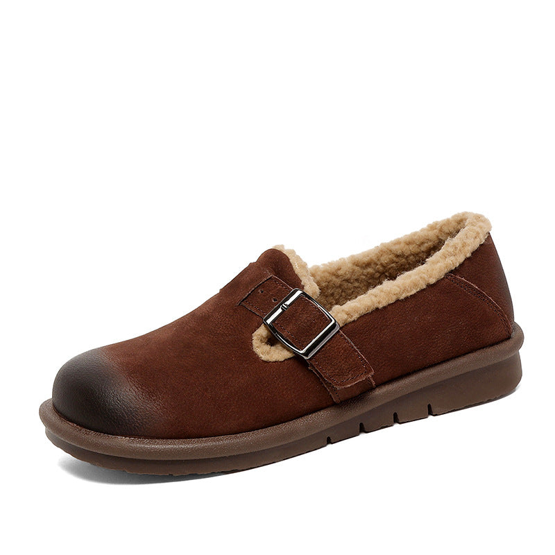 Women Retro Leather Furred Soft Flat Casual Shoes Newgew Shoes
