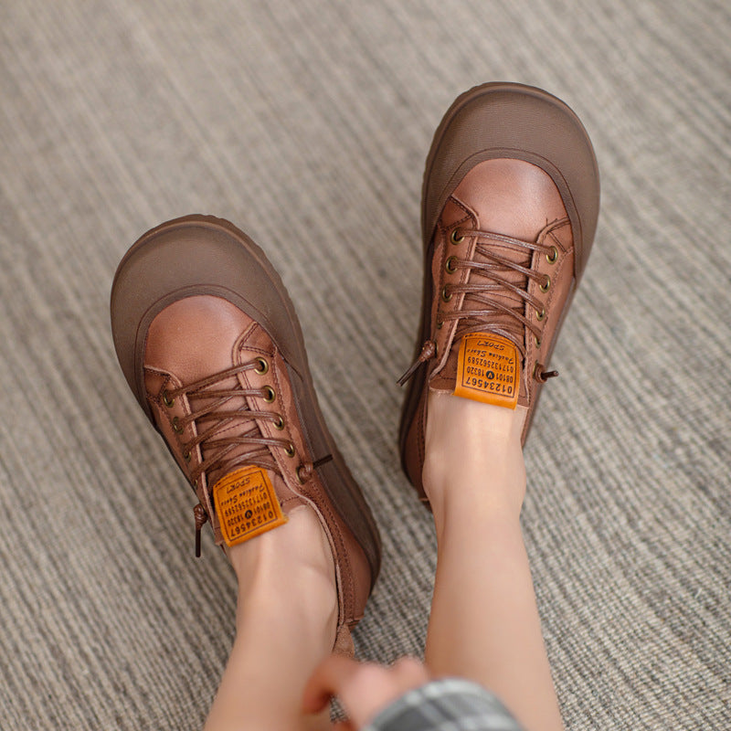 Women Retro Casual Soft Leather Thick Soled Shoes Newgew Shoes