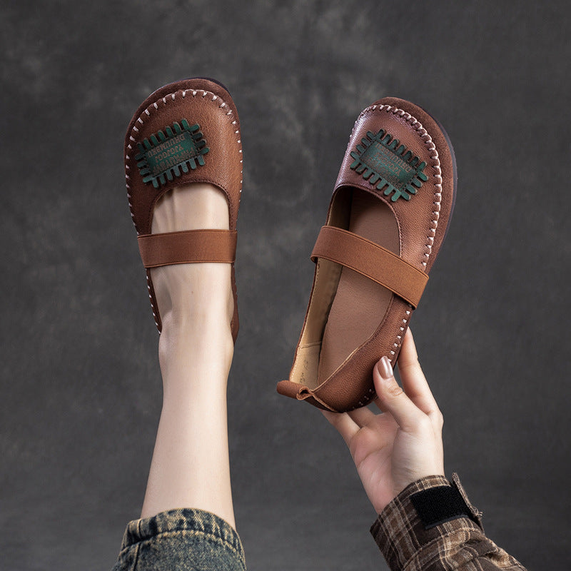 Women Retro Patchwork Leather Soft Flat Casual Shoes Newgew Shoes