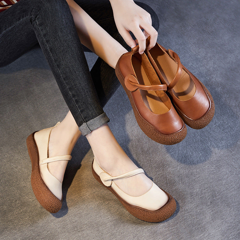 Women Retro Leather Soft Flat Casual Shoes Newgew Shoes
