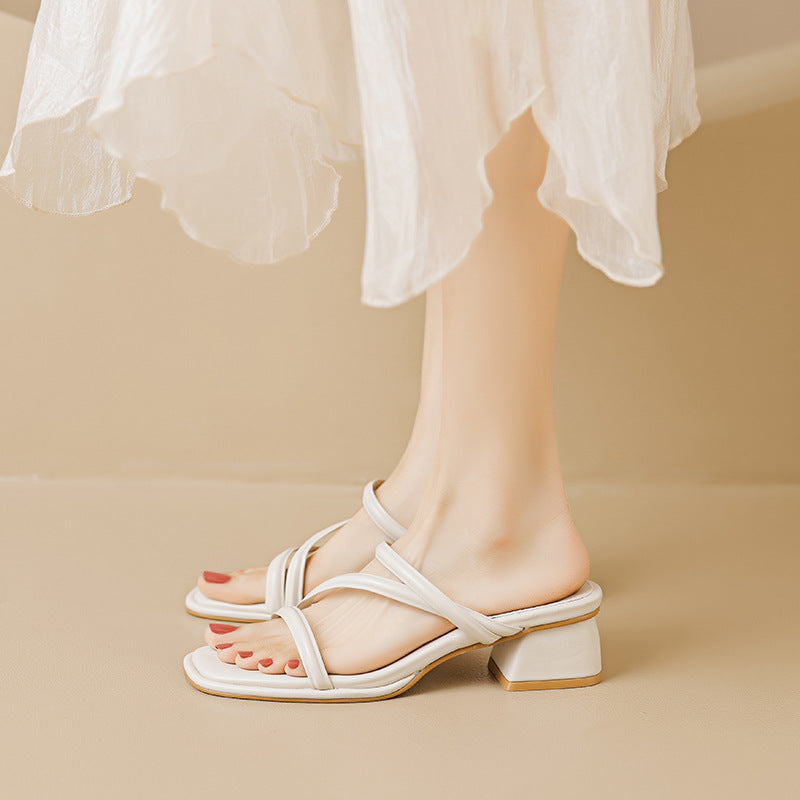 Women Casual Fashion Chunky Heel Slides Sandals Newgew Shoes