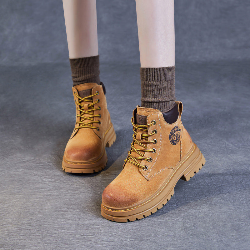 Women Retro Classic Leather Hiking Work Boots Newgew Shoes
