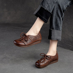 Women Retro Hollow Soft Leather Flat Shoes Newgew Shoes