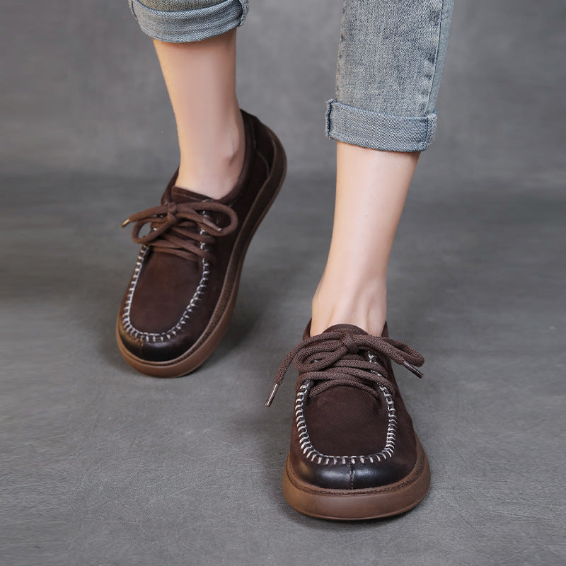Women Soft Leather Flat Retro Casual Shoes Newgew Shoes