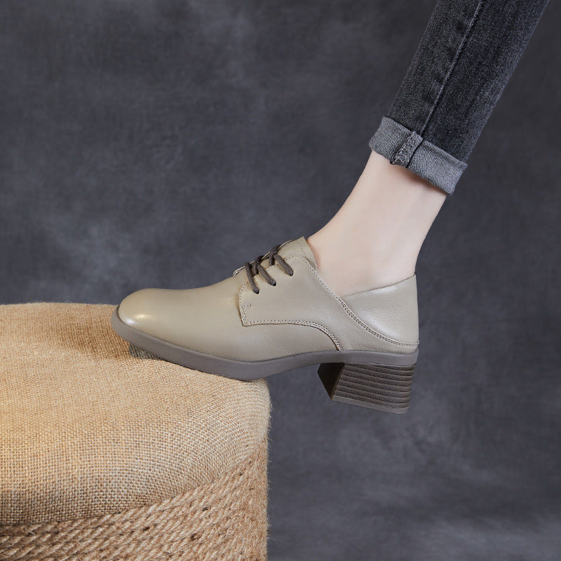 Women Minimalism Soft Sheepskin Chunky Heel Casual Shoes Newgew Shoes