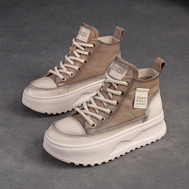 Women Fashion Leather Thick Soled High Top Skate Shoes Newgew Shoes