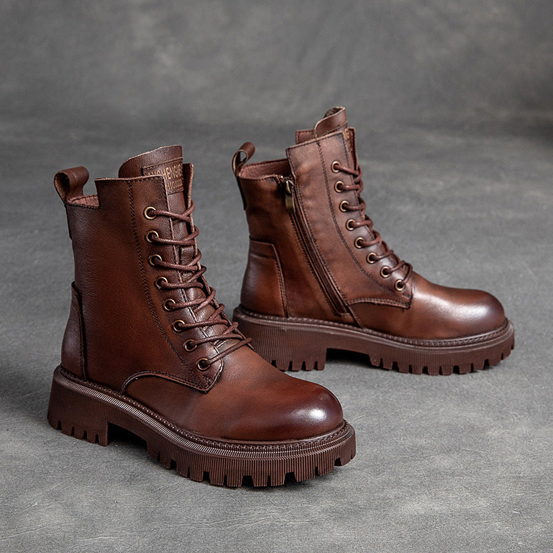 Women Retro Casual Leather Thick Soled Boots Newgew Shoes