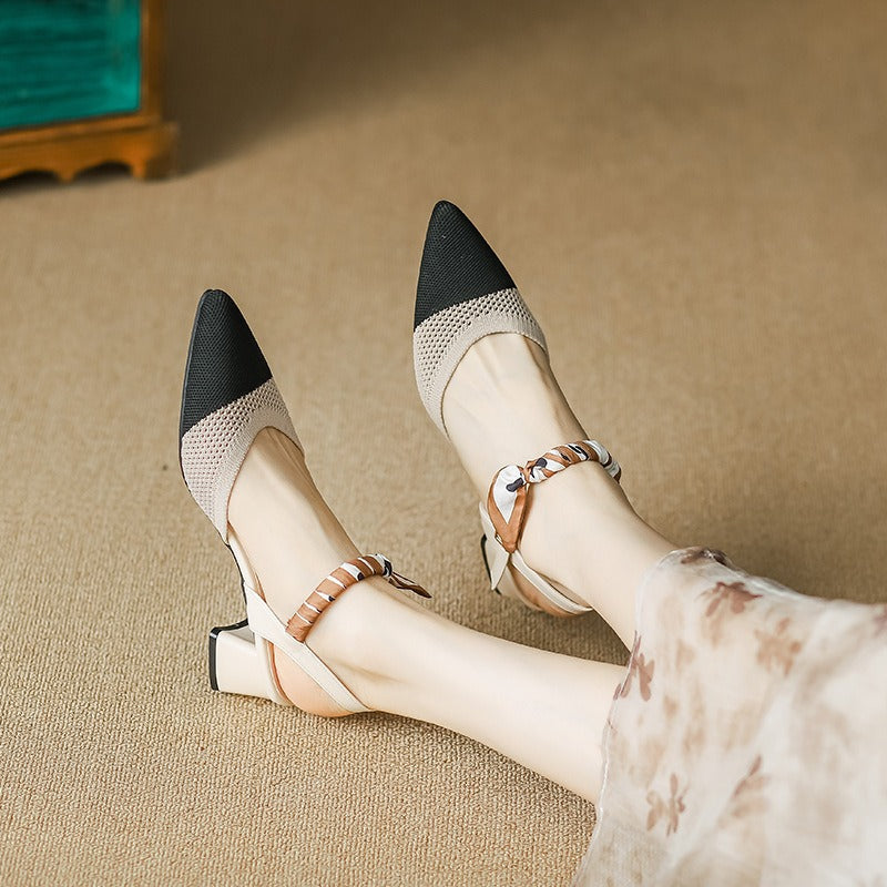 Ribbon Pointed Toe Woven High Heels newgew