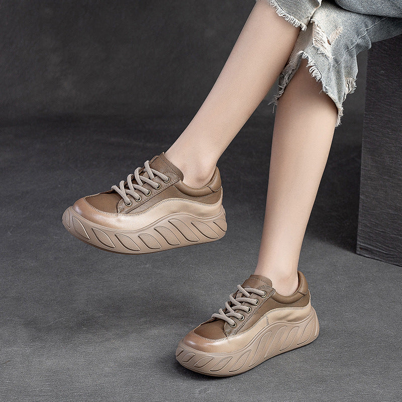 Women Minimalist Leather Comfort Thick Soled Casual Shoes Newgew Shoes