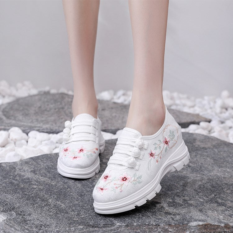 Women's Sun Ethnic Style Embroidered Height Canvas Shoes Newgew