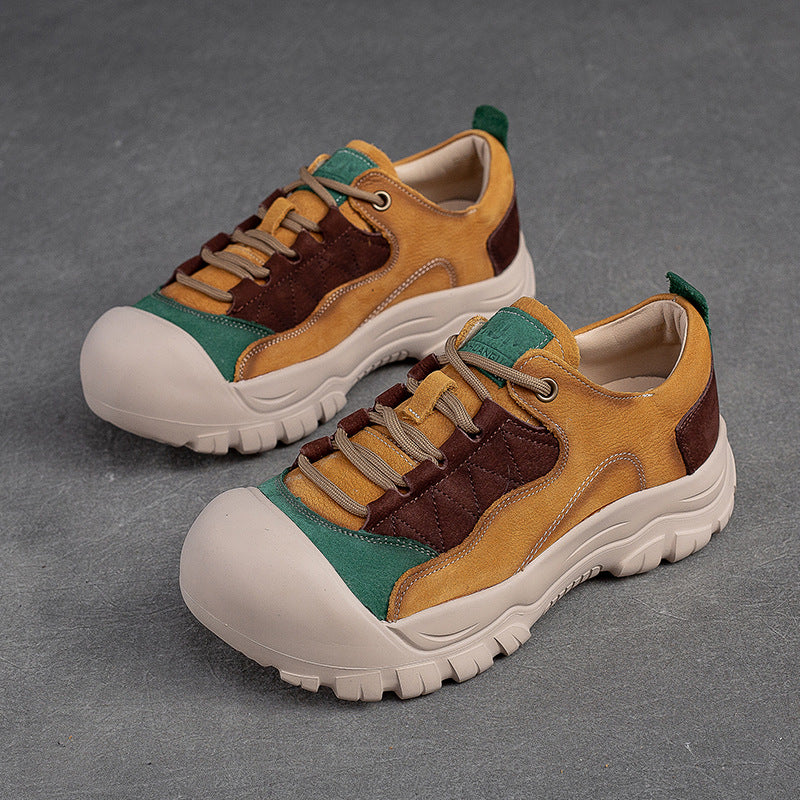 Women Retro Patchwork Leather Casual Shoes Newgew Shoes