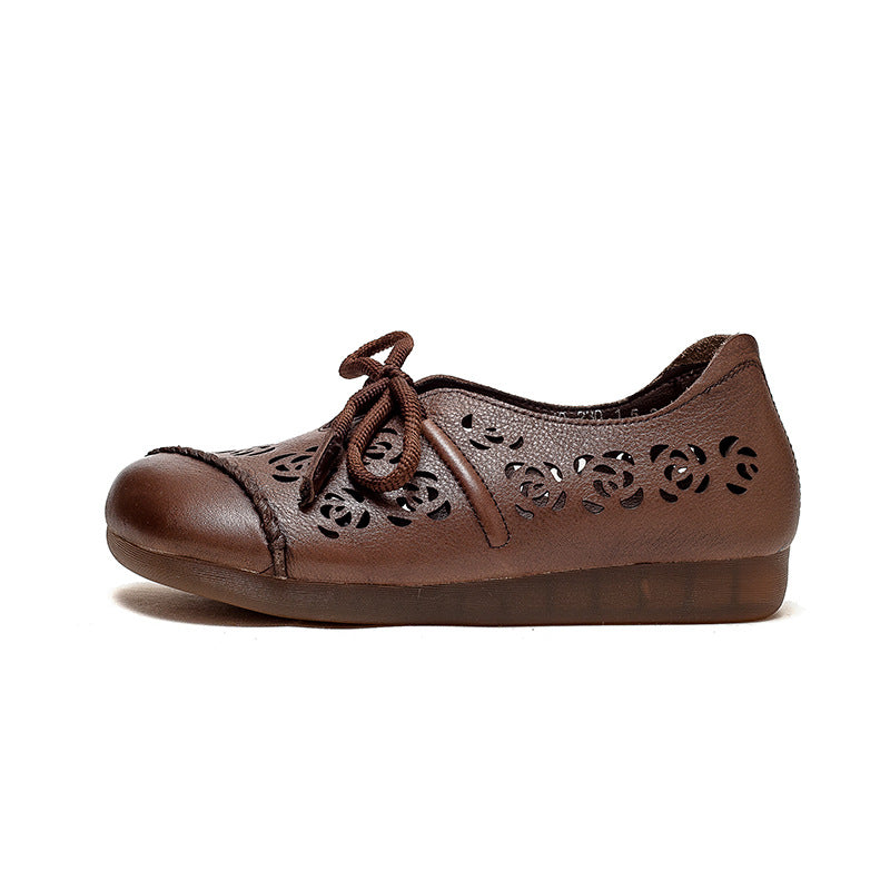 Women Retro Hollow Soft Leather Flat Shoes Newgew Shoes