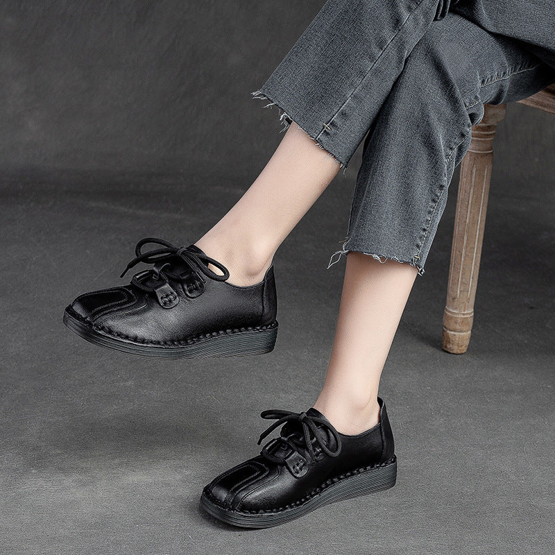 Women Minimalist Retro Cowhide Soft Flat Casual Shoes Newgew Shoes