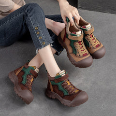 Women Pigskin Leather High Top Velcro Casual Shoes Newgew Shoes