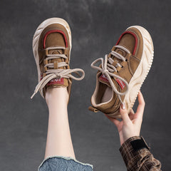 Women Retro Patchwork Leather Thick Soled Casual Shoes Newgew Shoes