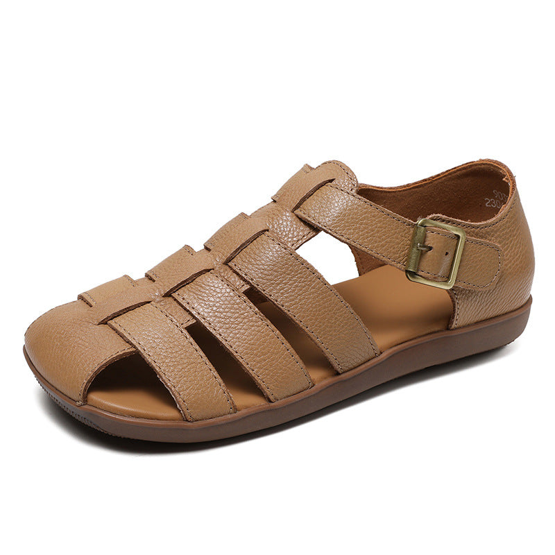 Women Retro Handmade Plaited Leather Flat Casual Sandals Newgew Shoes