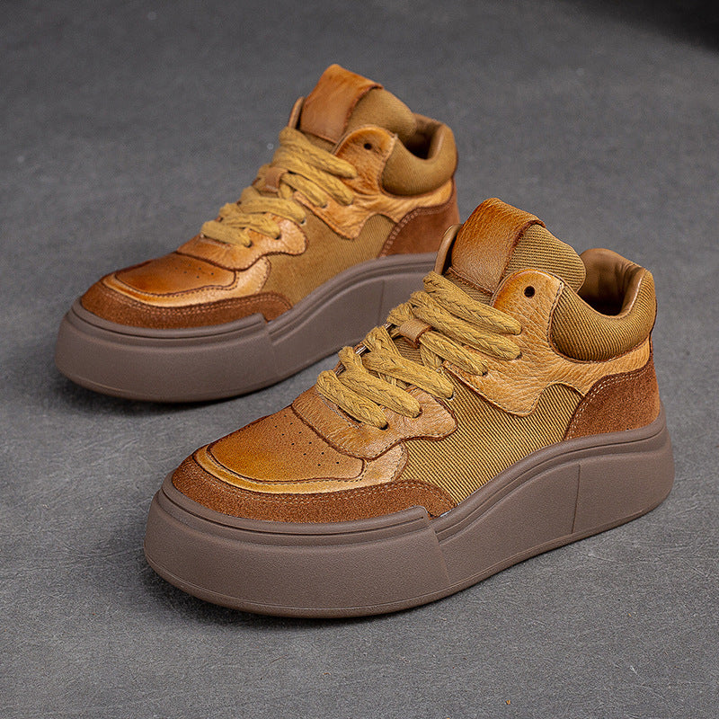 Women Retro Patchwork Thick Soled Casual Shoes Newgew Shoes