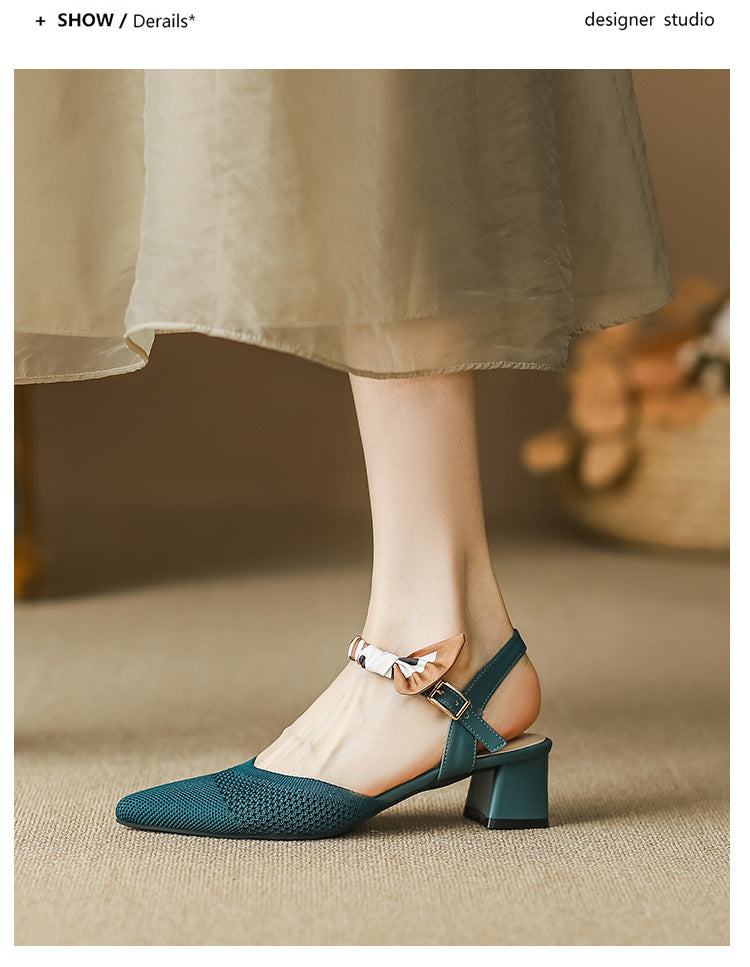 Ribbon pointed toe woven shoes NewGew