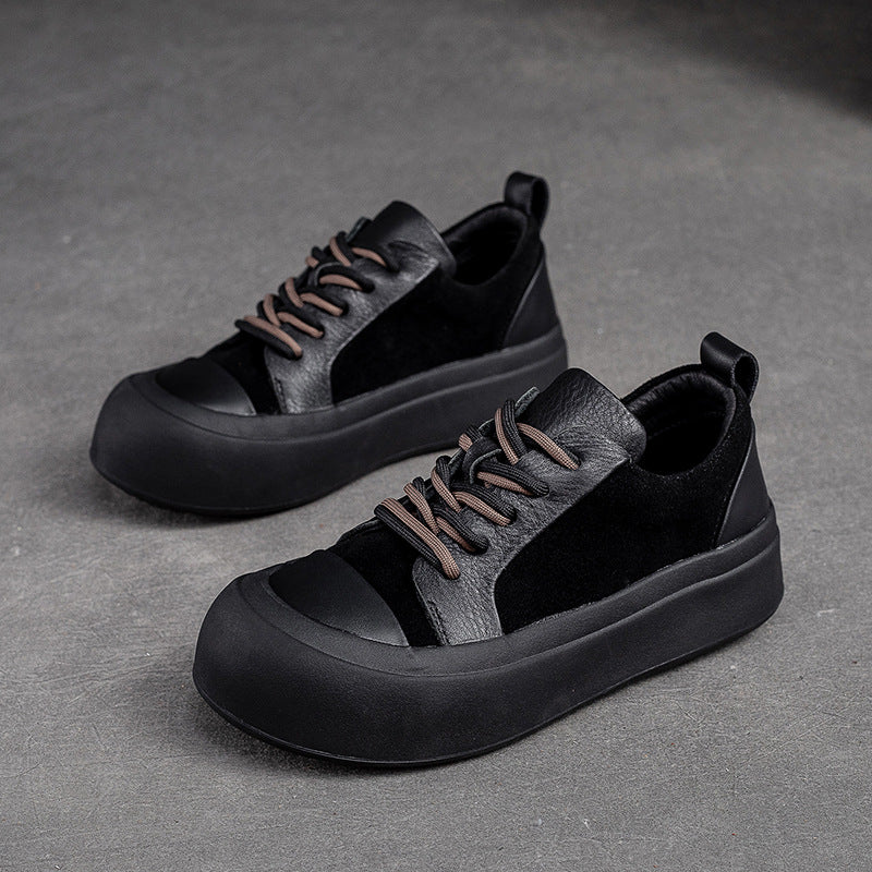 Women Retro Patchwork Leather Flat Casual Shoes Newgew Shoes
