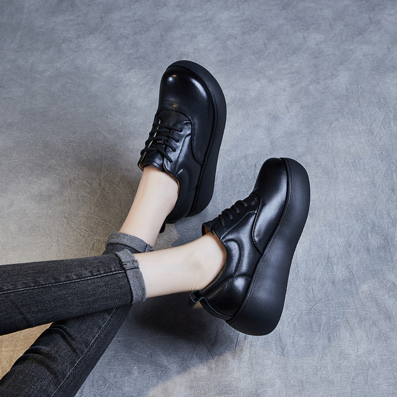 Women Retro Minimalist Leather Comfort Platform Casual Shoes Newgew Shoes