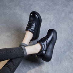 Women Retro Minimalist Leather Comfort Platform Casual Shoes Newgew Shoes