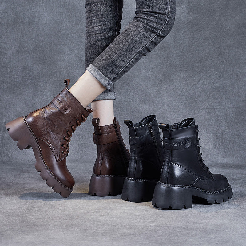 Women Minimalist Retro Leather Platform Boots Newgew Shoes