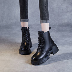 Women Minimalist Leather Furred Chunky Platform Boots Newgew Shoes