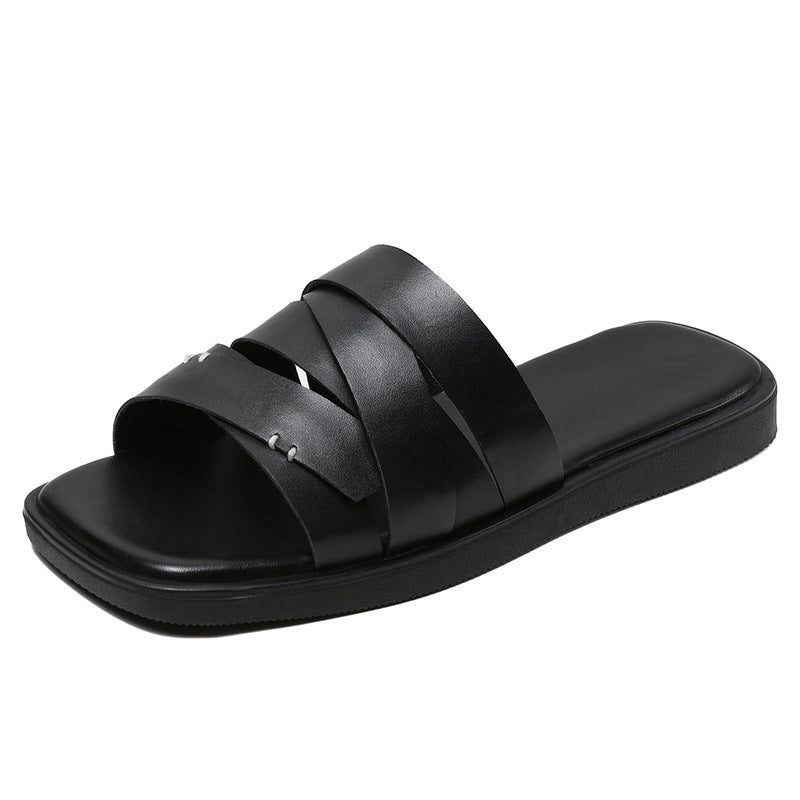 Women Soft Leather Retro Summer Casual Slides Sandals Newgew Shoes