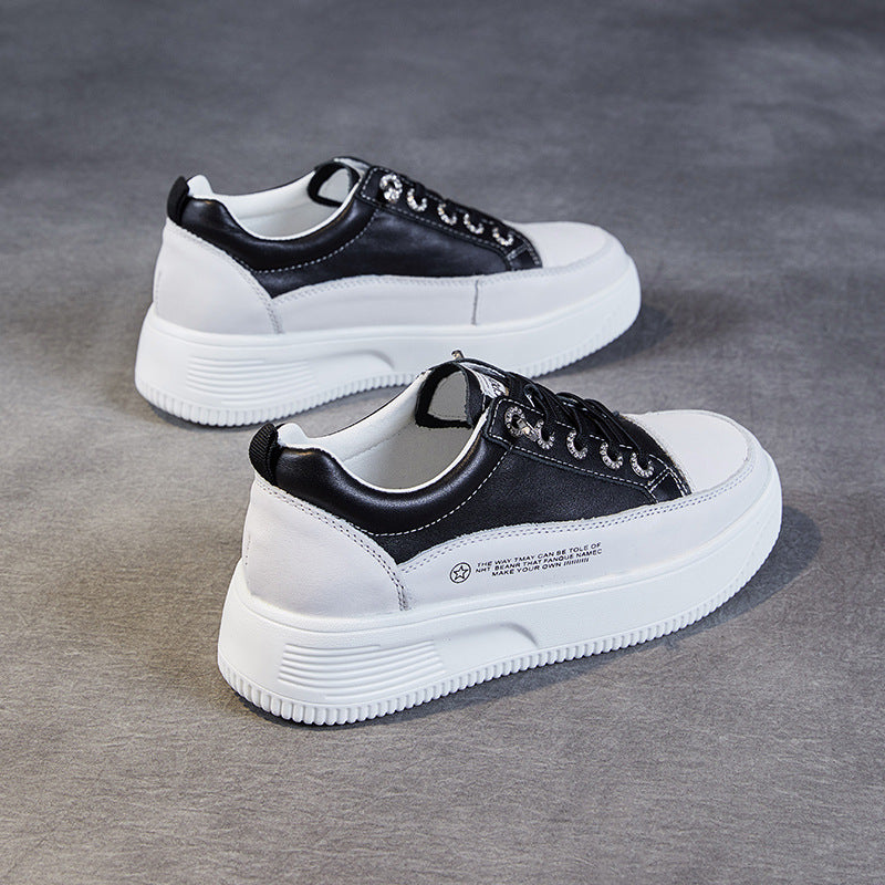 Women Minimalist Fashion Leather Thick Soled Casual Shoes Newgew Shoes