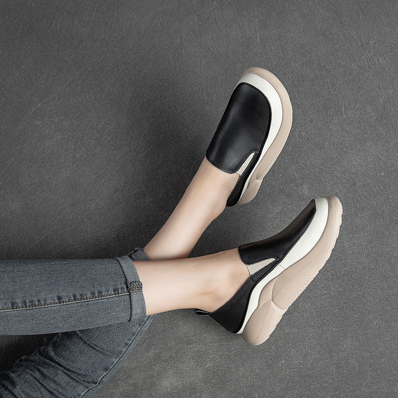 Women Retro Leather Thick Sole Casual Shoes Newgew Shoes