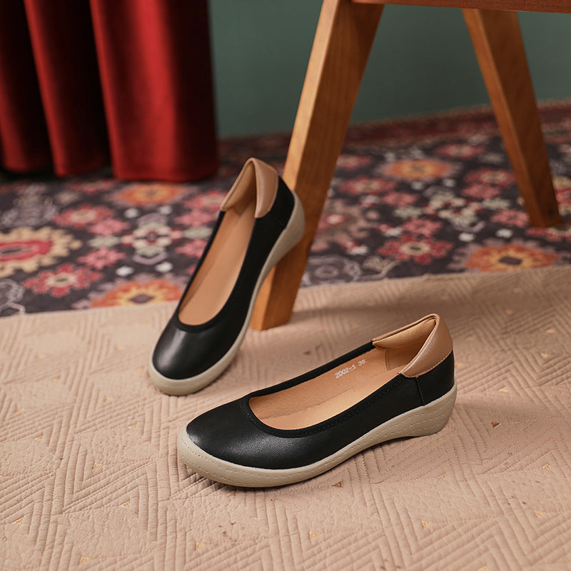 Women Retro Soft Leather Wedge Casual Shoes Newgew Shoes