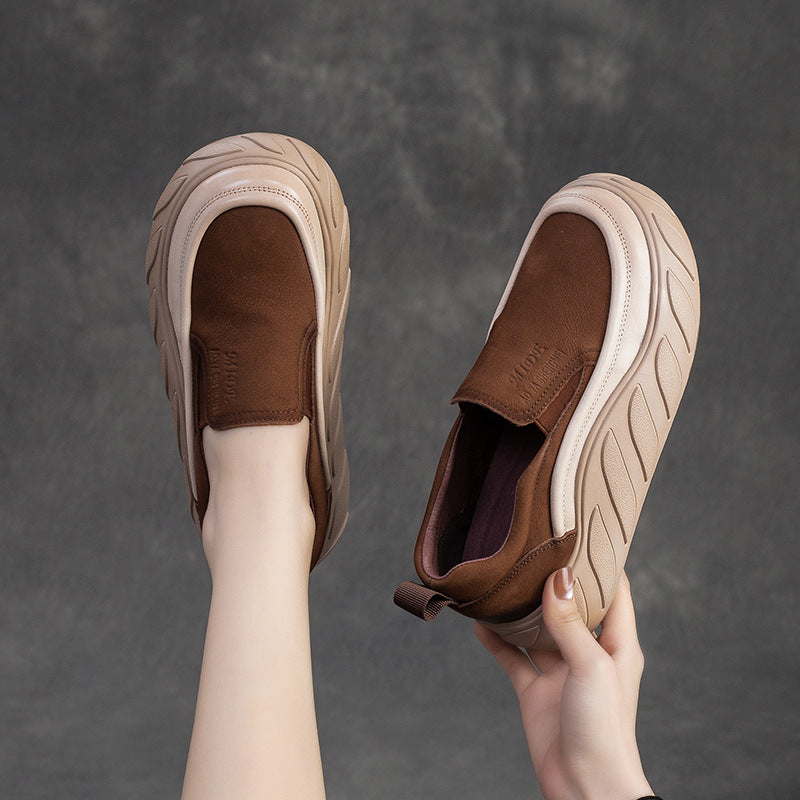Women Spring Minimalist Leather Thick Soled Casual Shoes Newgew Shoes
