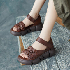 Women Retro Handmade Plaited Leather Summer Sandals Newgew Shoes