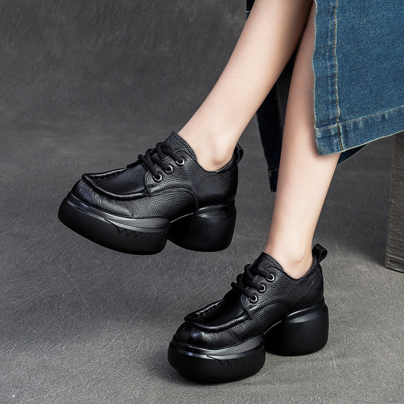 Women Retro Soft Leather Platform Casual Shoes Newgew Shoes