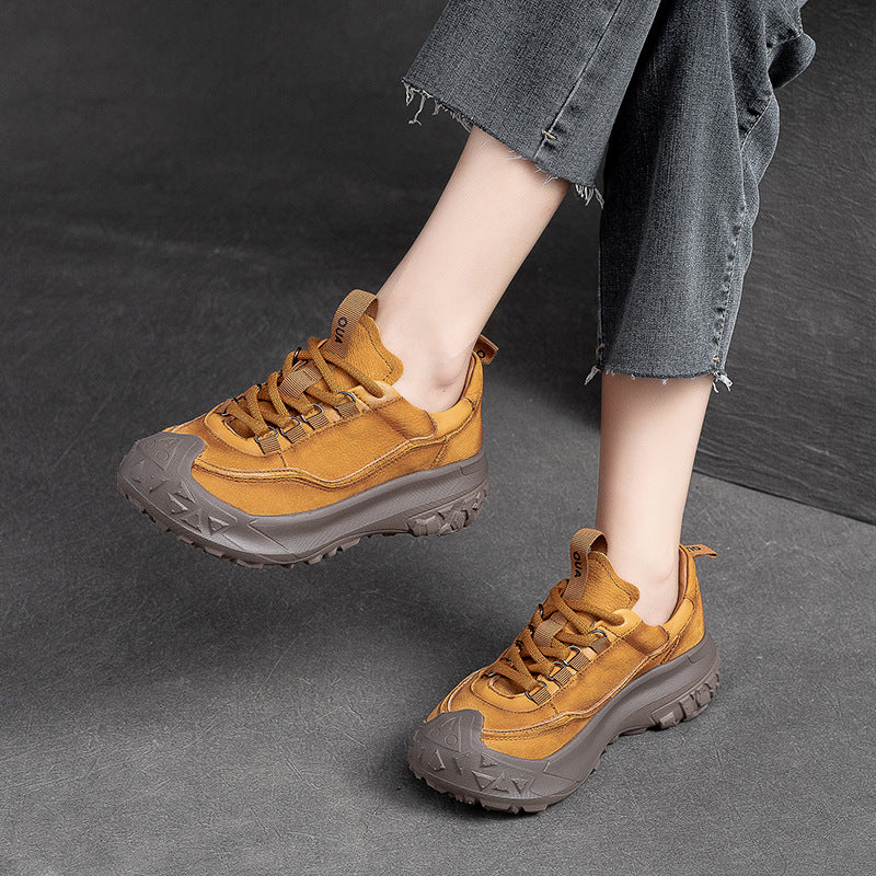Women Retro Leather Thick Soled Casual Shoes Newgew Shoes