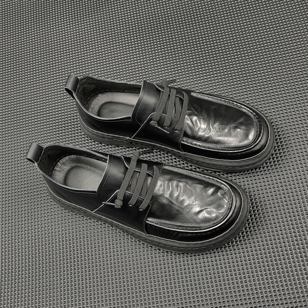 Men Minimalist Solid Leather Flat Casual Shoes Newgew Shoes