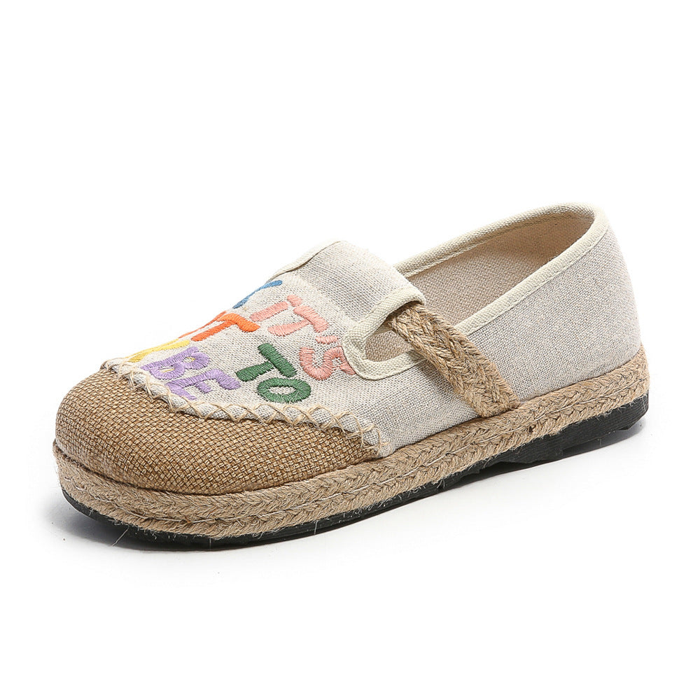 Slouchy Women's Embroidered With English Characters Canvas Shoes Newgew