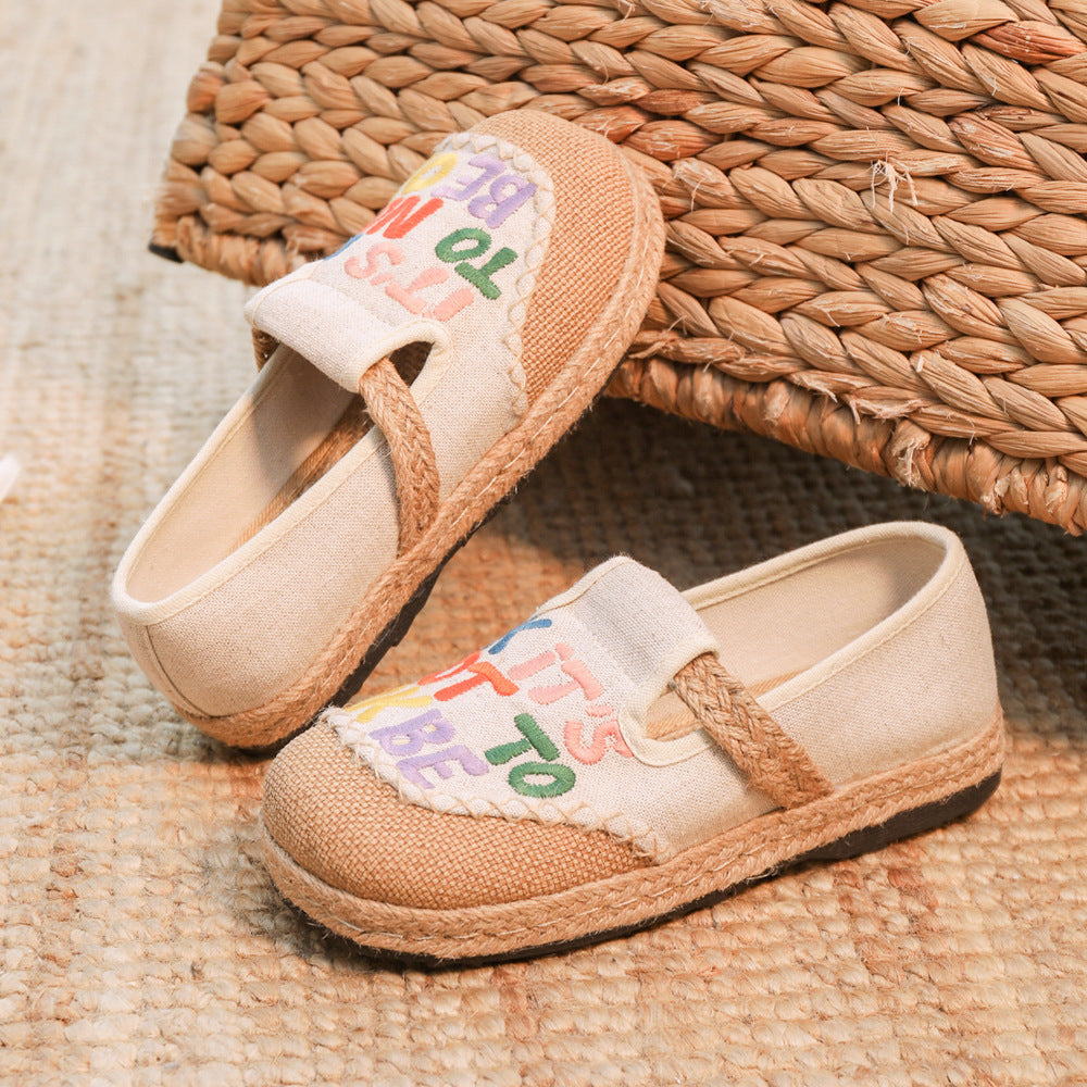 Slouchy Women's Embroidered With English Characters Canvas Shoes Newgew