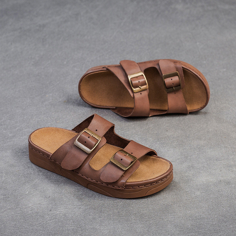 Women Retro Leather Summer Casual Slides Sandals Newgew Shoes