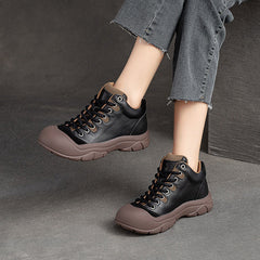 Women Retro Leather Thick Soled Causal Shoes Newgew Shoes
