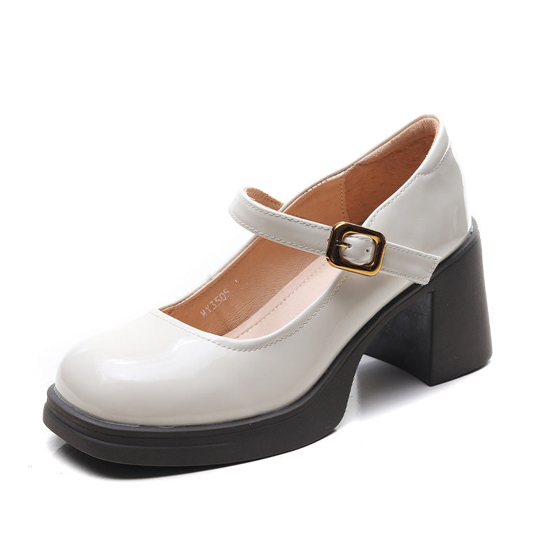 Women Minimalism Leather Chunky Heel Mary Jane Shoes Newgew Shoes