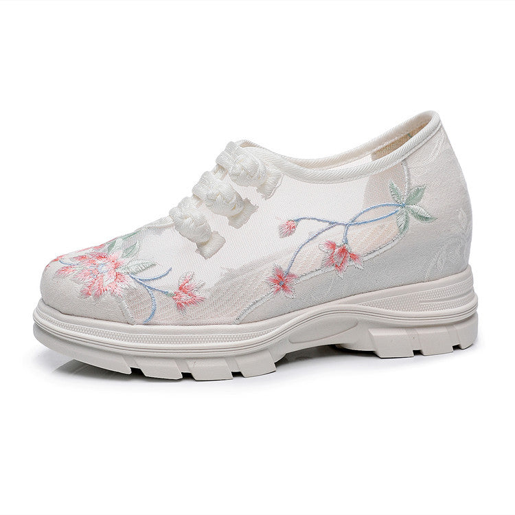Women's Style Embroidered Ancient Height Increasing Canvas Shoes Newgew