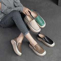 Women Retro Leather Thick Sole Casual Shoes Newgew Shoes