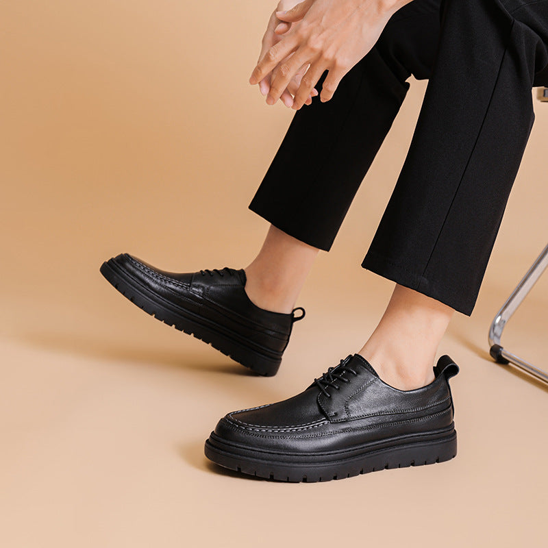 Men Retro Solid Cowhide Thick Soled Casual Shoes Newgew Shoes