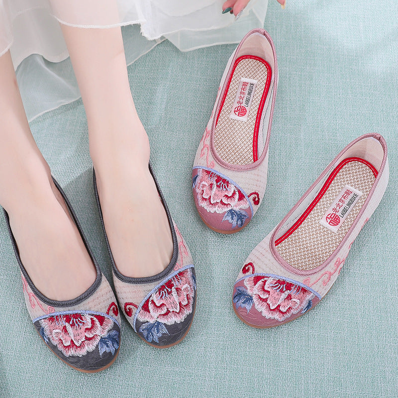 Women's Traditional Embroidered Tendon Bottom Breathable Canvas Shoes Newgew