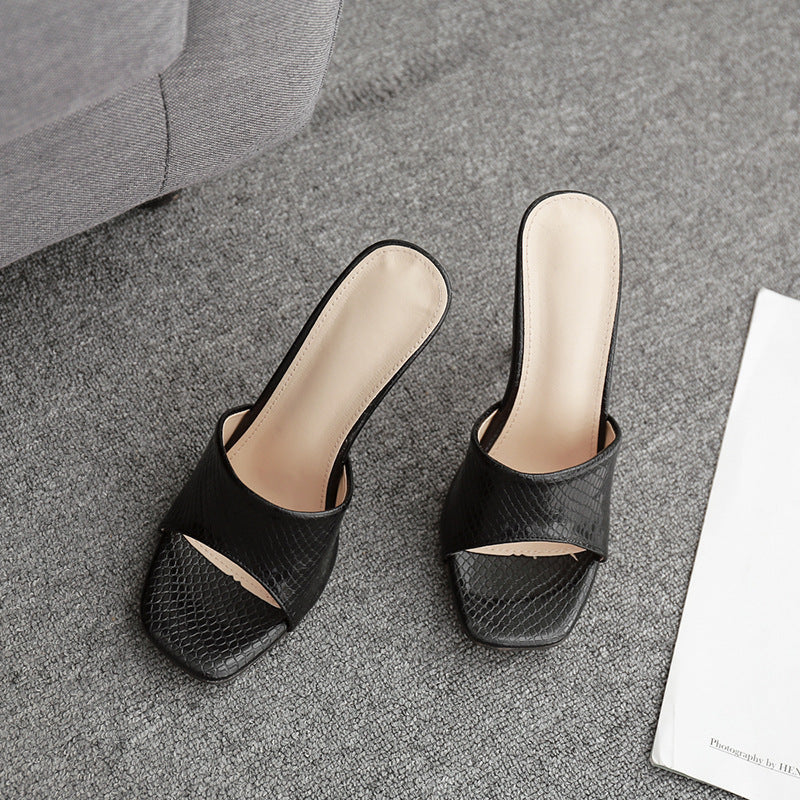 Stiletto square toe solid color sandals NewGew